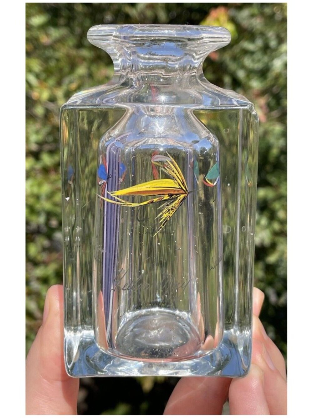 Vintage / Antique Glass Barber Aftershave Bitter Bottle Angler Fly Fishing Flies